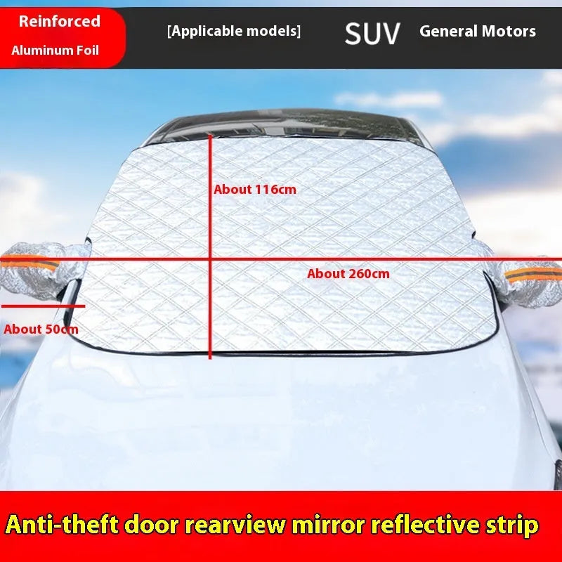 SUV winter car cover with aluminium foil material and five magnet fasteners for front windshield frost protection