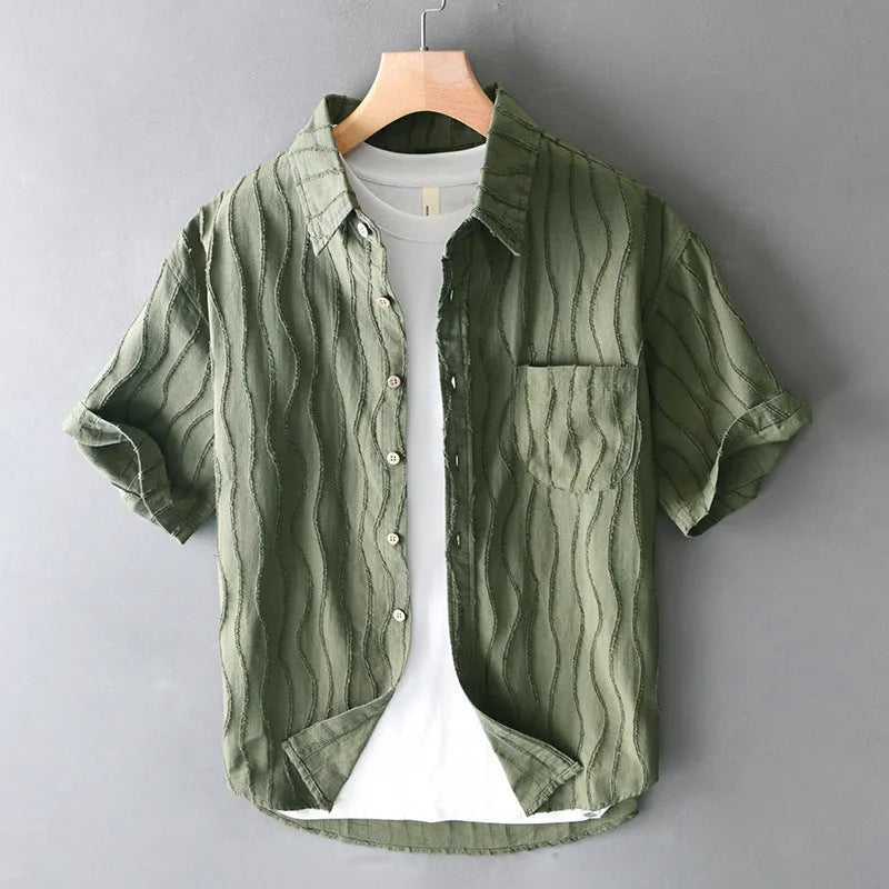 Men's pure cotton casual shirt in apricot colour with short sleeves and loose fit