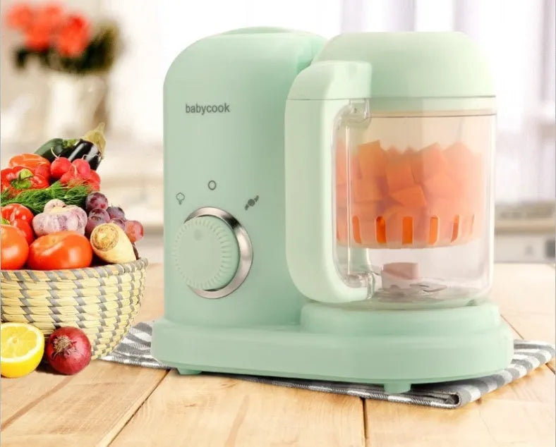 Baby food processor steamer and blender with double mixing blades in green or pink