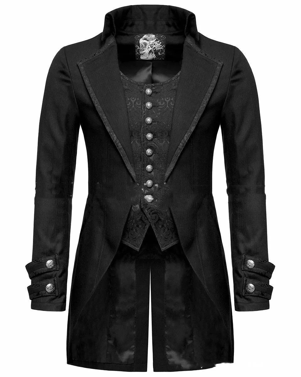 Black Victorian morning gown cosplay jacket with Gothic styling for historical costuming
