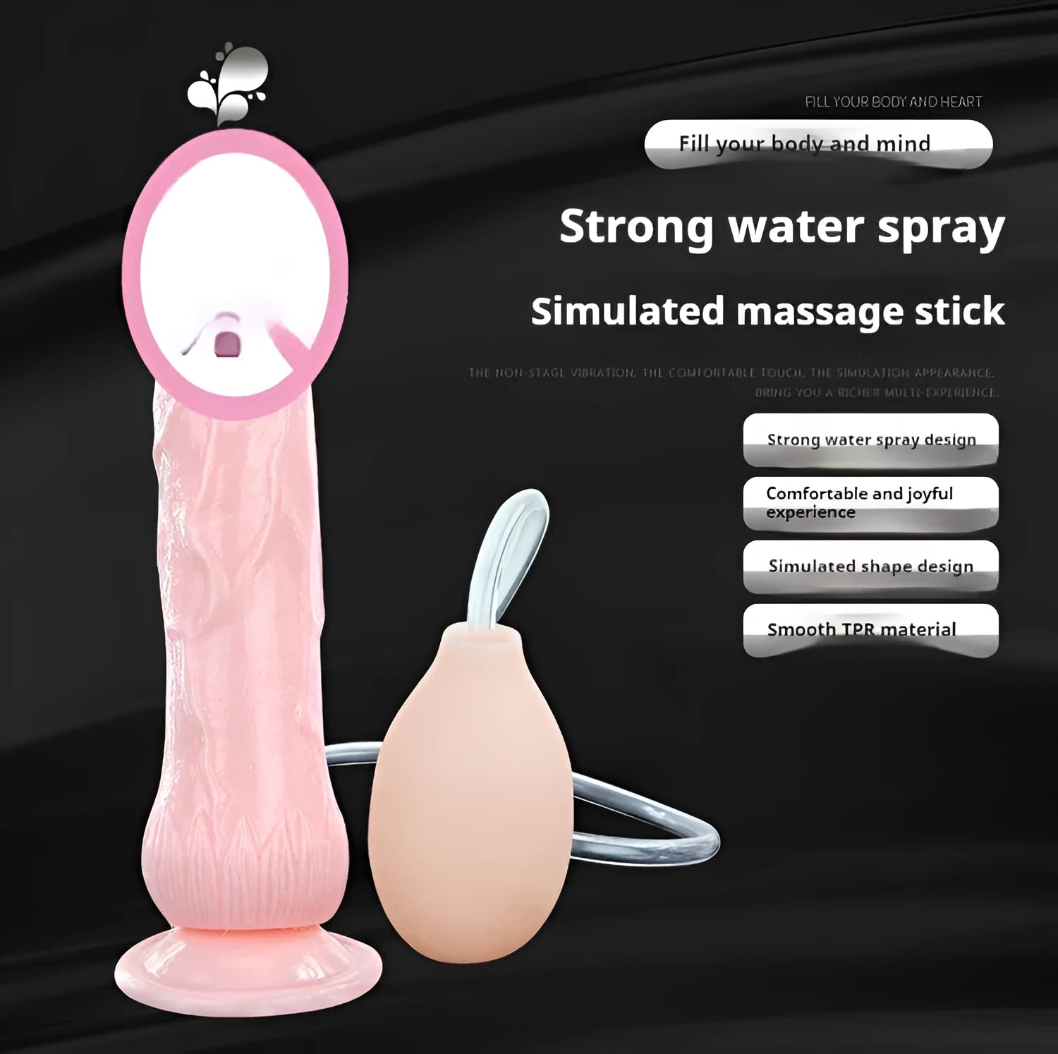 Flesh-coloured suction cup dildo adult toy showing 200mm length and strong suction cup base.