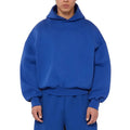 Men's grey fleece-lined cotton hoodie pullover with ribbed sleeves