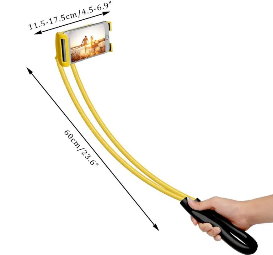 Universal smartphone holder showing 360-degree rotation, compatible with iPhone and Samsung phones, in multiple colours.