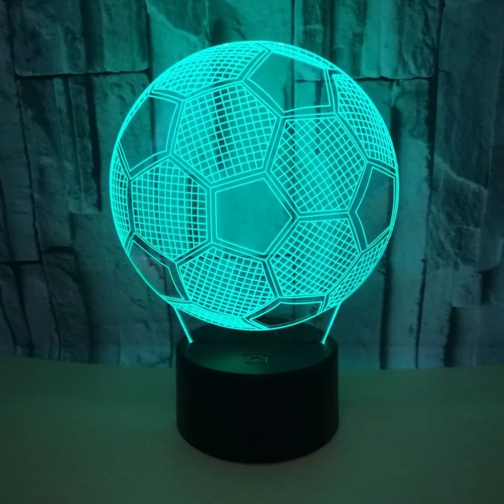 3D football night light showing seven colour options with acrylic design and ABS base