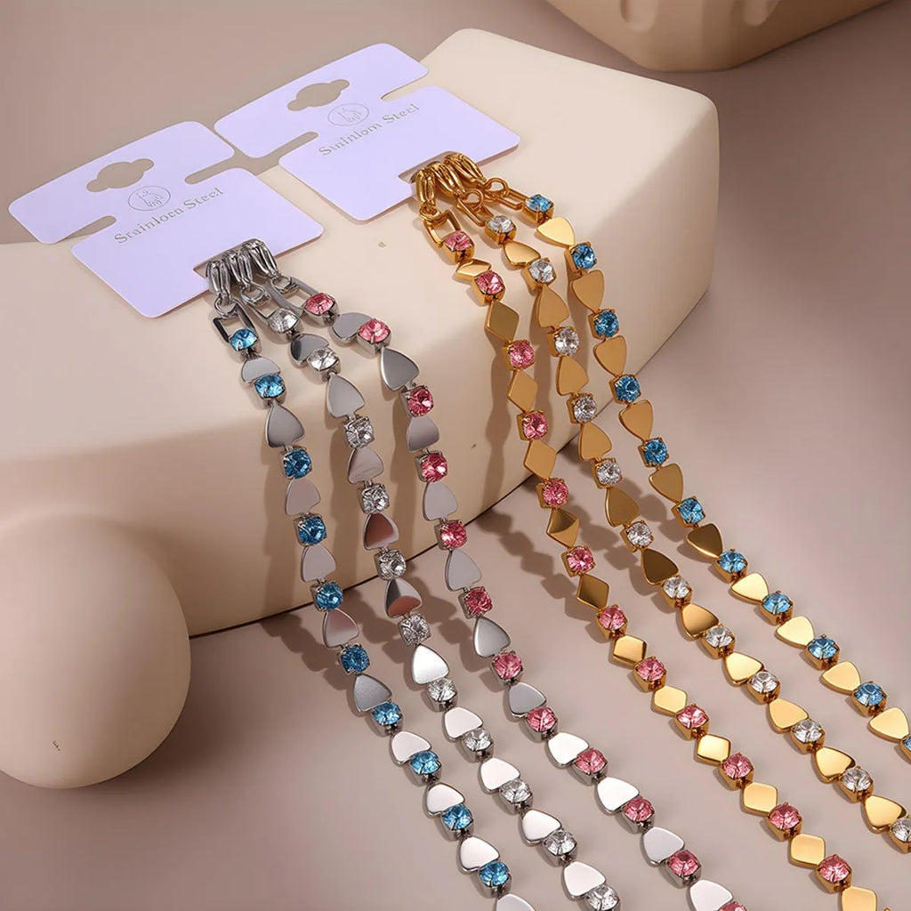Stainless steel geometric bracelet with zircon accents and 18K electroplated finish, women's fashion jewellery