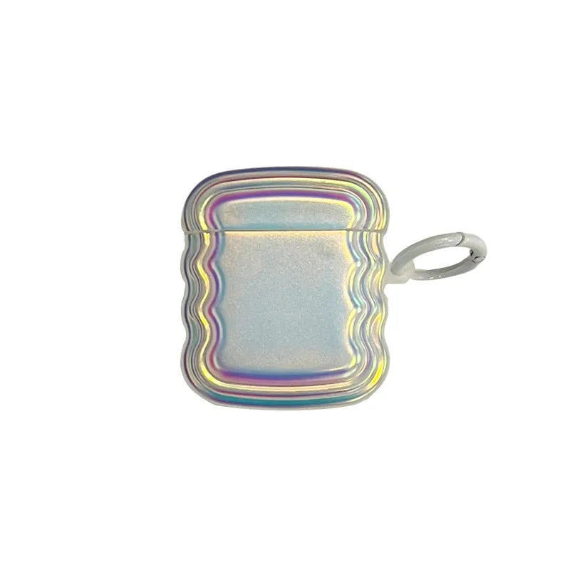 Silicone AirPods case with colourful laser engraving and ring detailing showing compatibility with multiple models
