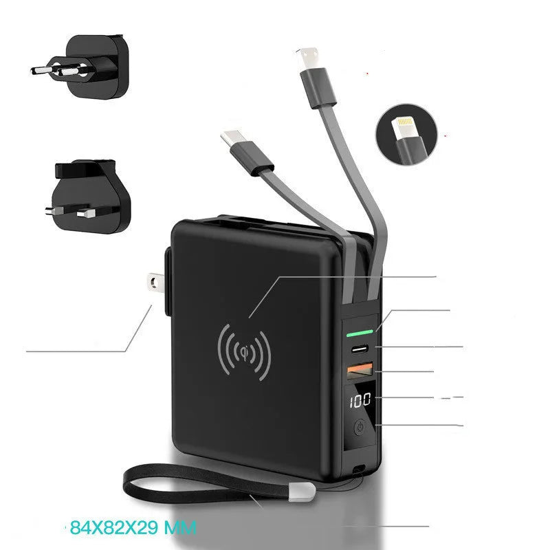 Super QI PD20W wireless power bank with travel adapters in black or white colour