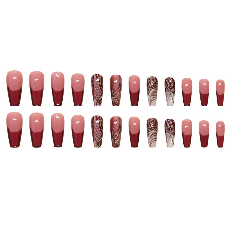 French line pattern fake nail stickers ABS plastic 24 pieces with glue
