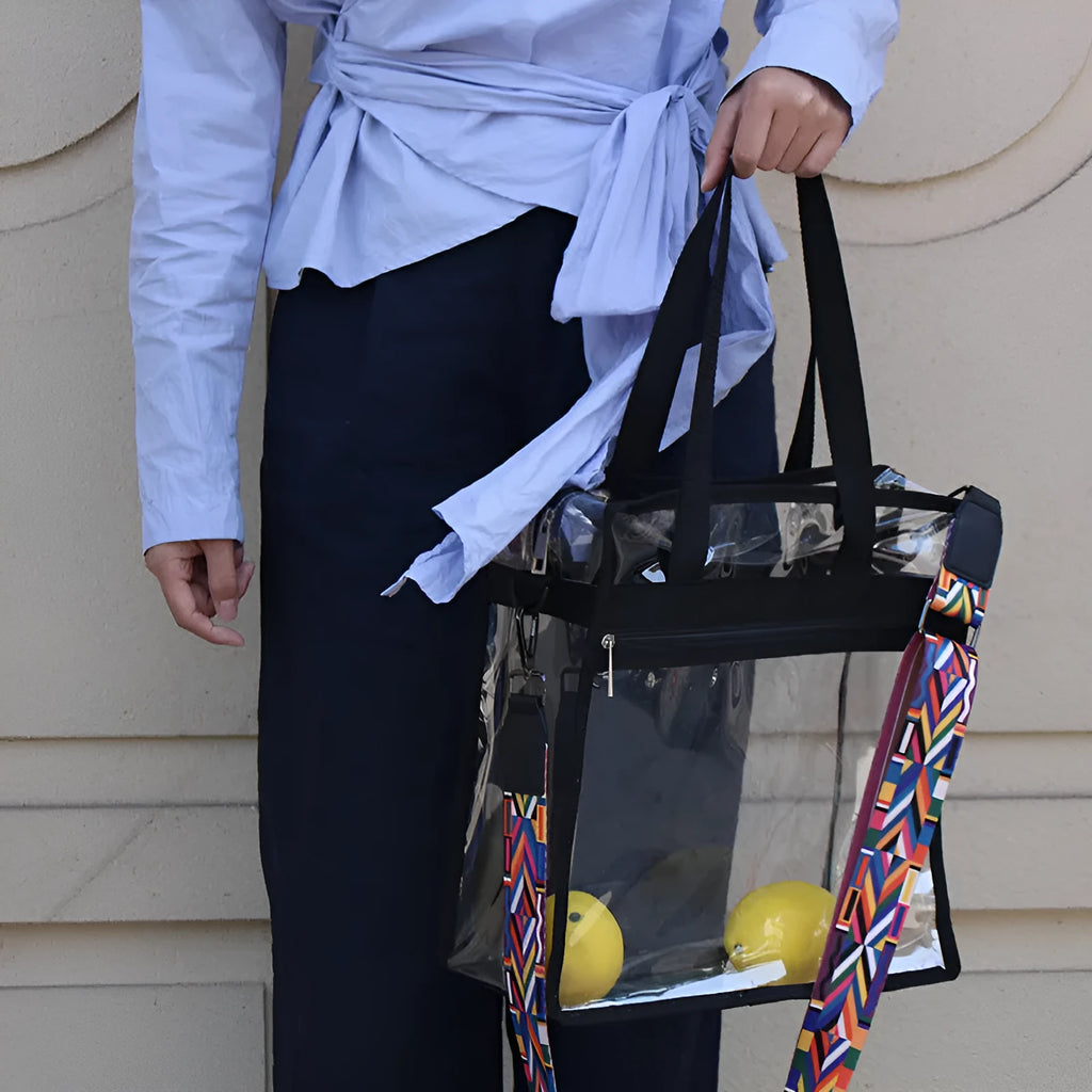 Women's PVC transparent shoulder messenger bag with clear front compartment in multiple colour options