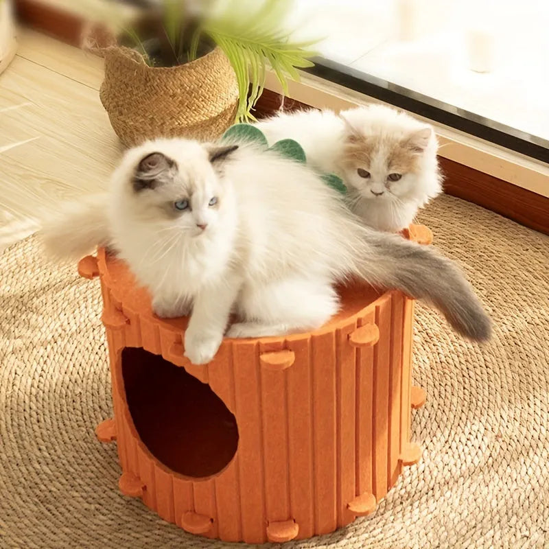 Semi-enclosed felt cat tunnel pet bed in medium and large size options.