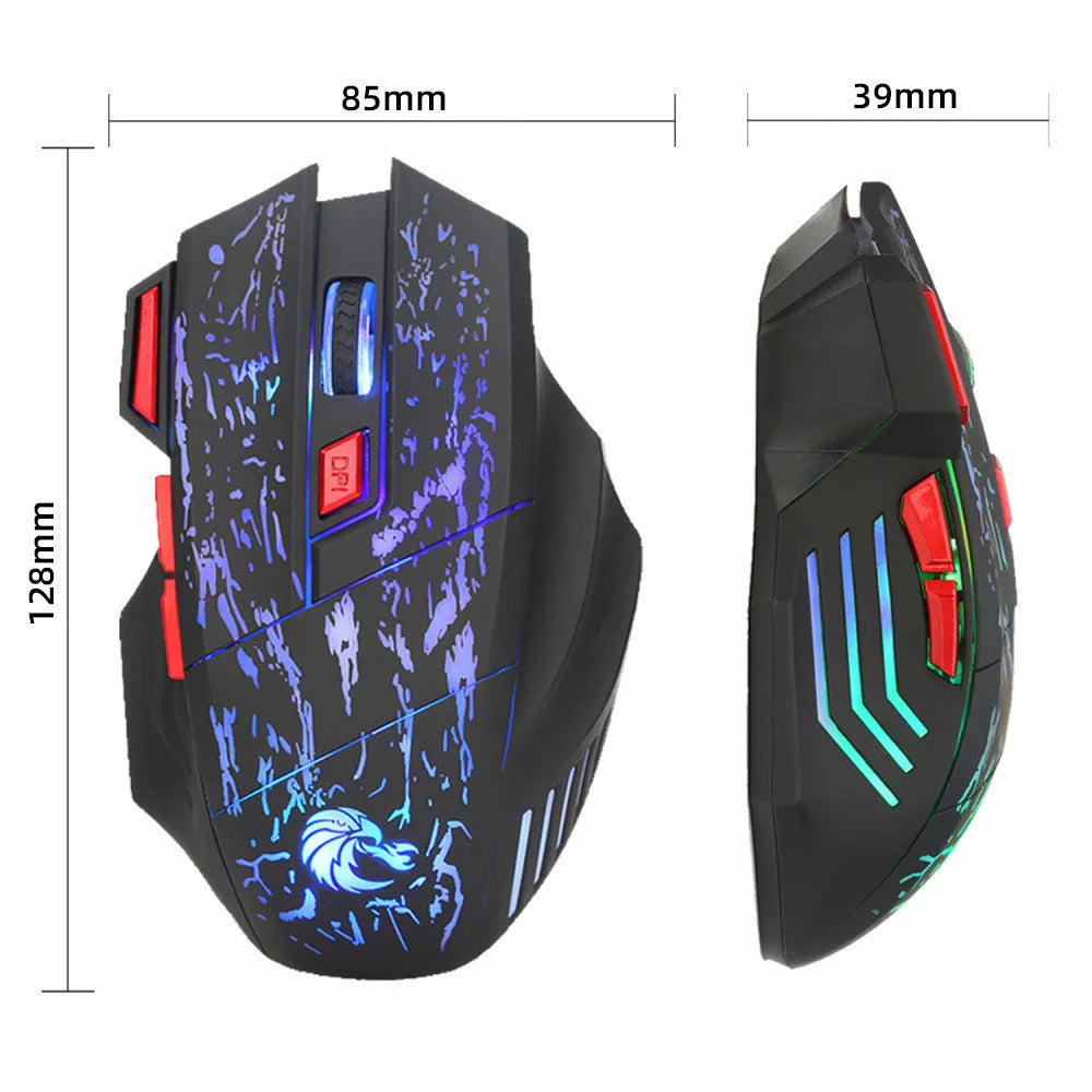Water Crack colourful luminous gaming mouse with LED lighting effects and USB cable