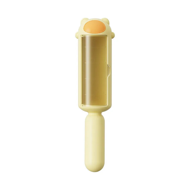 Blue pet hair remover roller with self-cleaning base for furniture and car seats