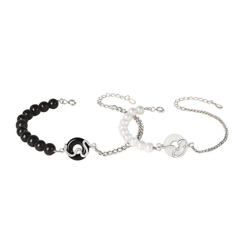 925 sterling silver couple bracelet with snake design and safe buckle in New Chinese style.