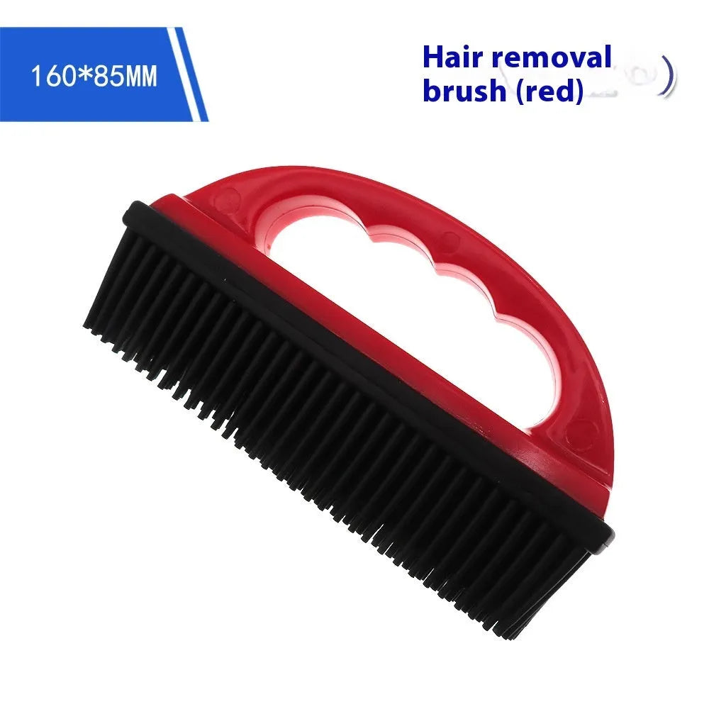 Red silicone pet hair removal brush with rubber bristles for grooming and cleaning