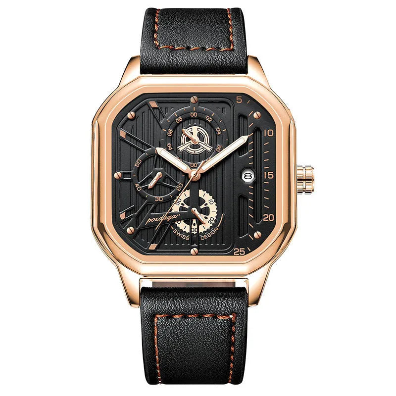 Men's sports quartz watch with 8mm belt-style case in gold or silver shell options