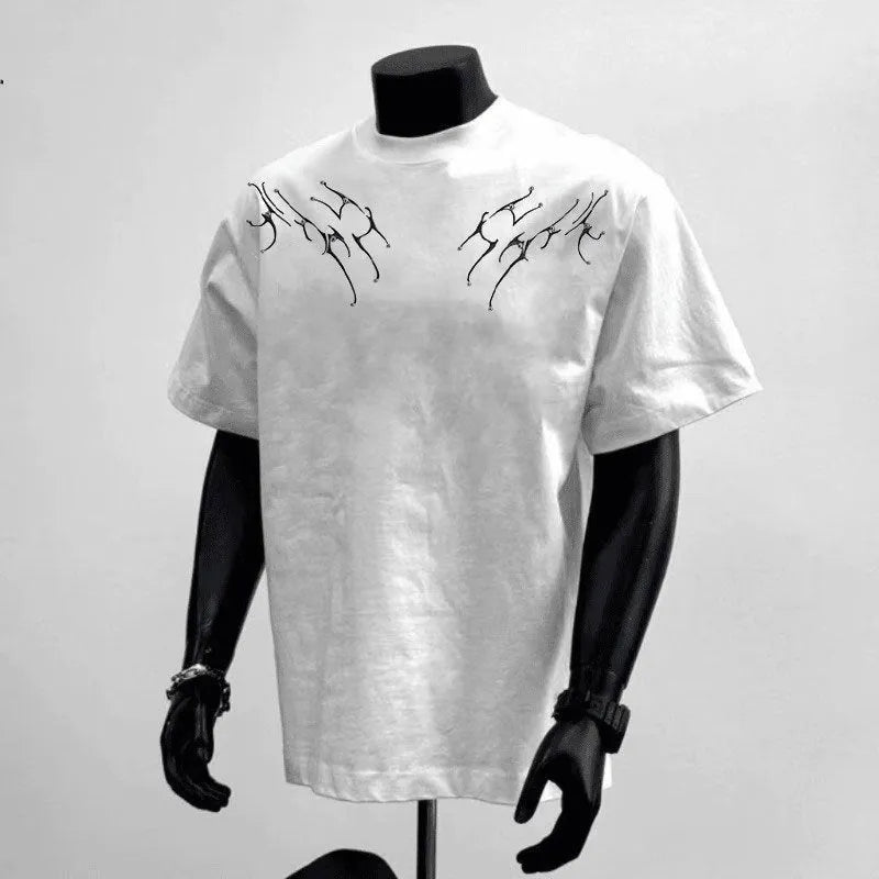 Men's loose-fitting pure cotton short sleeve T-shirt in white or black.