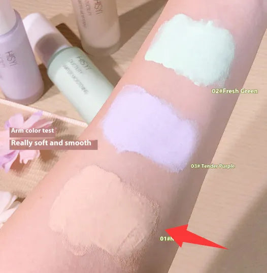 Silky clear brightening makeup primer tube showing three colour options 01 02 03