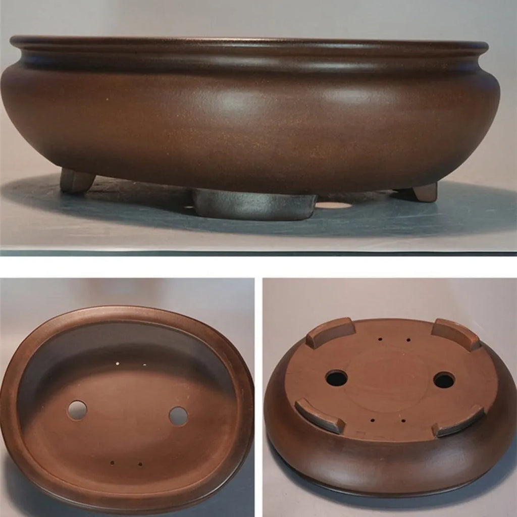 Handmade purple clay classical style flowerpot for indoor desktop use.