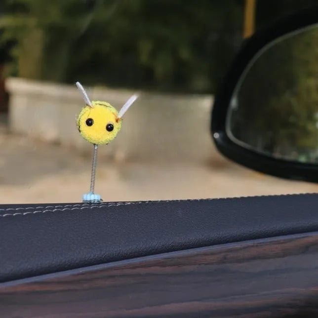Swing Spring Bee car dashboard decoration showing 3cm cartoon bee with fur ball material