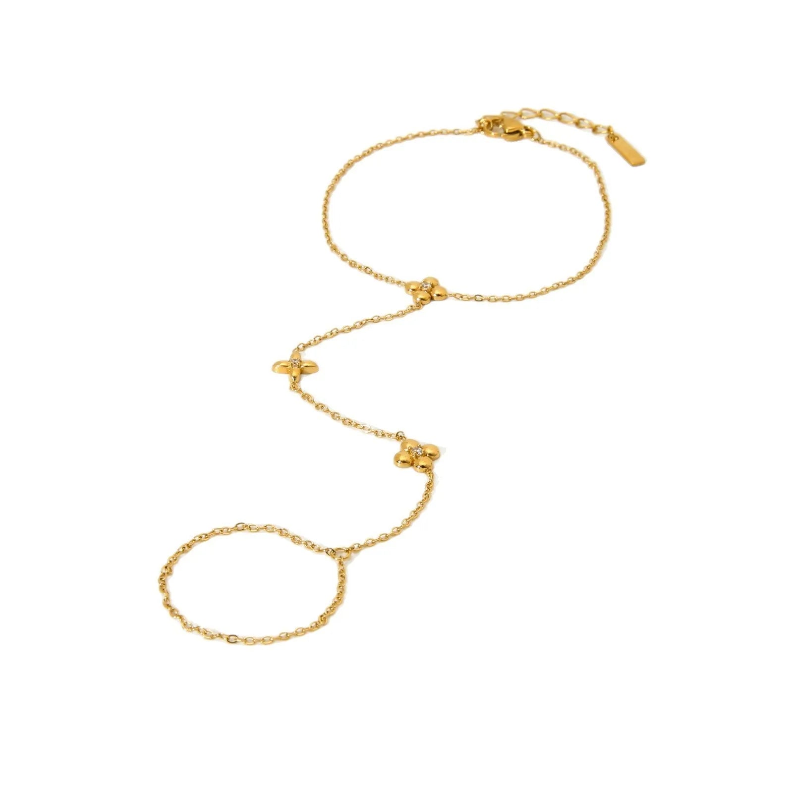 Women's gold stainless steel bracelet with geometric flower and eight-pointed star design