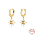 Sterling silver snowflake pendant earrings with gemstone accents in white gold or yellow gold colour options