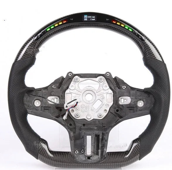 Black carbon fibre steering wheel for BMW X3 X5 with LED controls and heating function