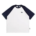 Japanese-style raglan sleeve t-shirt in blue, green, and grey colours with loose fit design