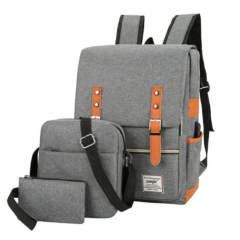 Three-piece business backpack in Oxford cloth with multiple compartments and curved shoulder straps
