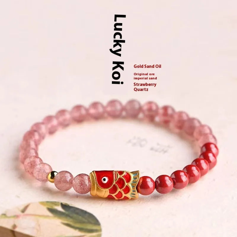 Women's retro bracelet with purple cinnabar and pink strawberry quartz beads.