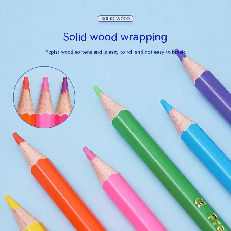 Set of wooden colouring pencils in a pack, showing options for 12 or 24 colours.