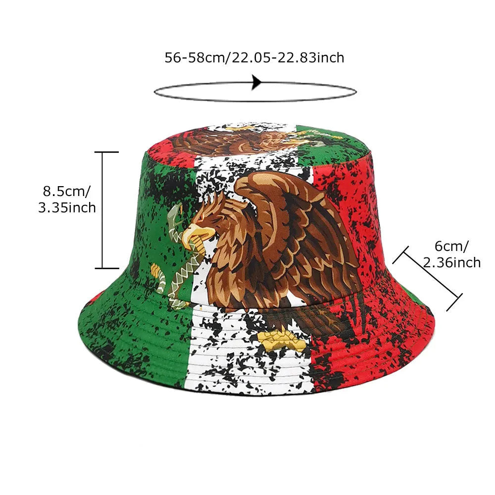 Polyester bucket hat with eagle pattern in retro style, dome crown, size M for 56-58cm head circumference