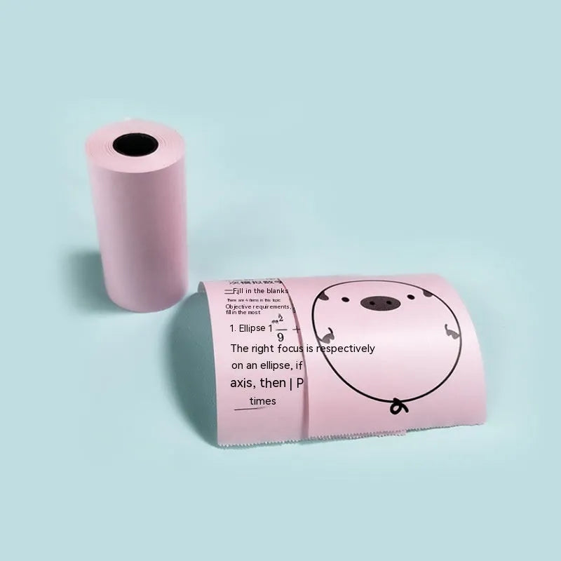 Three rolls of 57mm thermal printing paper in pink, yellow and blue packaging