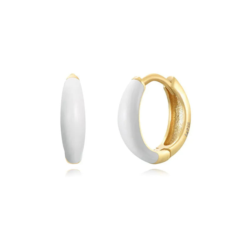 Geometric U-shaped oval curved epoxy earrings in seven colours on silver-plated copper