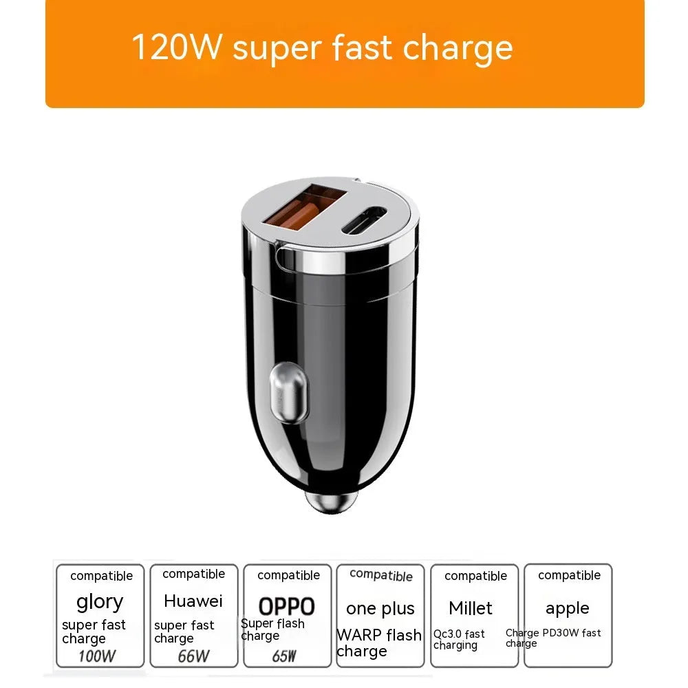 Black 200W Super Fast Car Charger with zinc alloy body and USB port