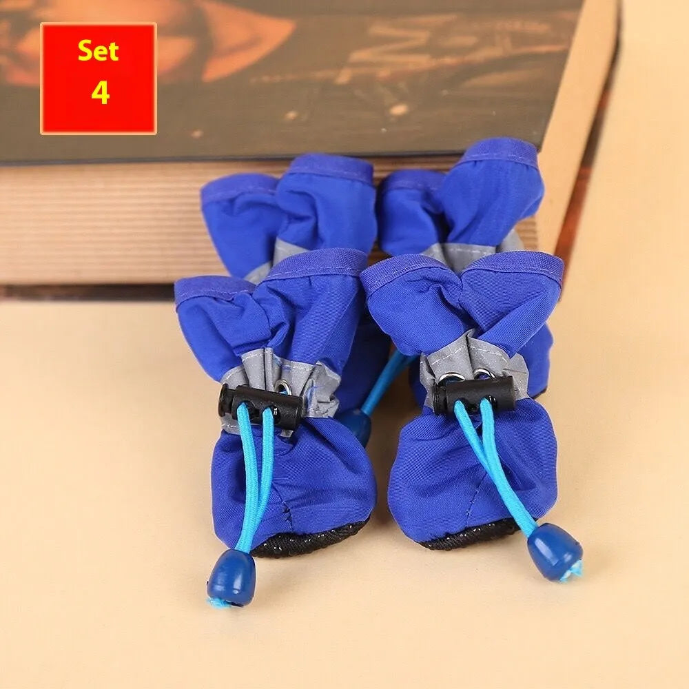 Cloth dog shoes with soft soles in multiple colours showing non-slip design and fleece lining option