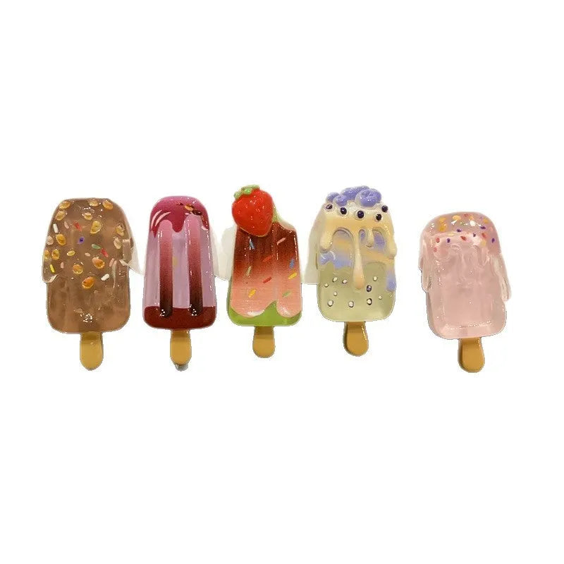 Resin hair clip barrette with cartoon ice cream decoration in sweet girl style.