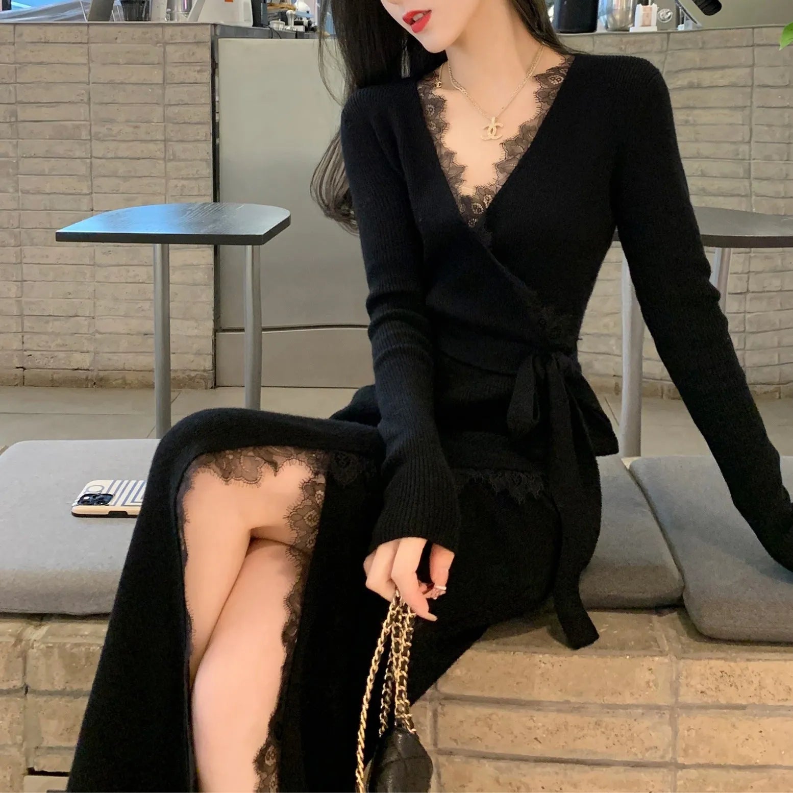 Black women's slim fit polyester skirt with princess dress styling