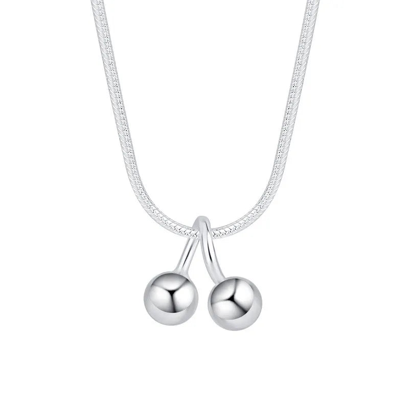 S925 silver cherry pendant necklace with adjustable snake bones chain for women
