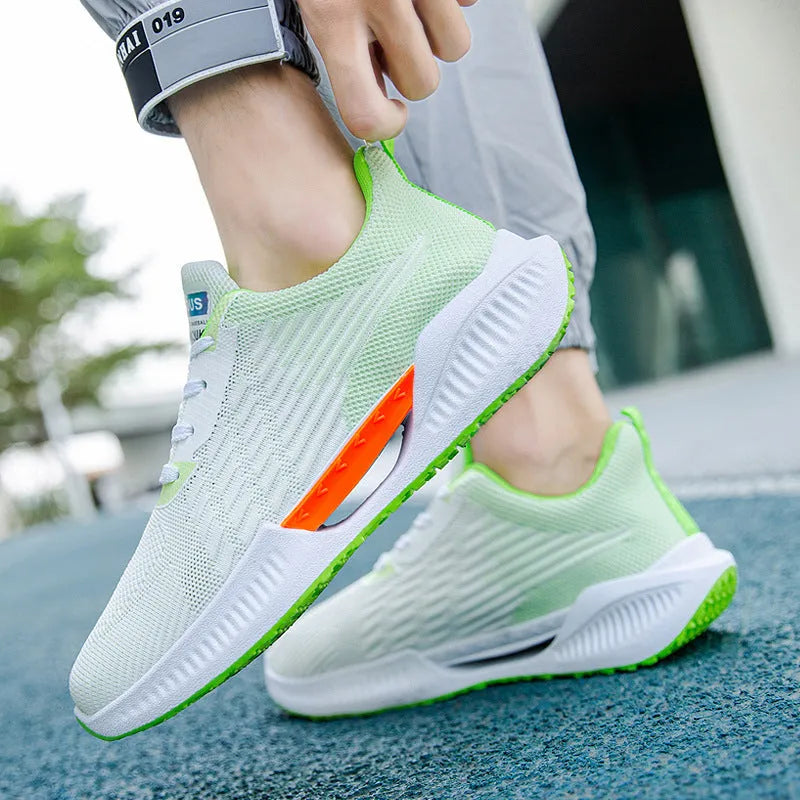 Men's blue casual sports mesh shoes with round toe design and cloth upper