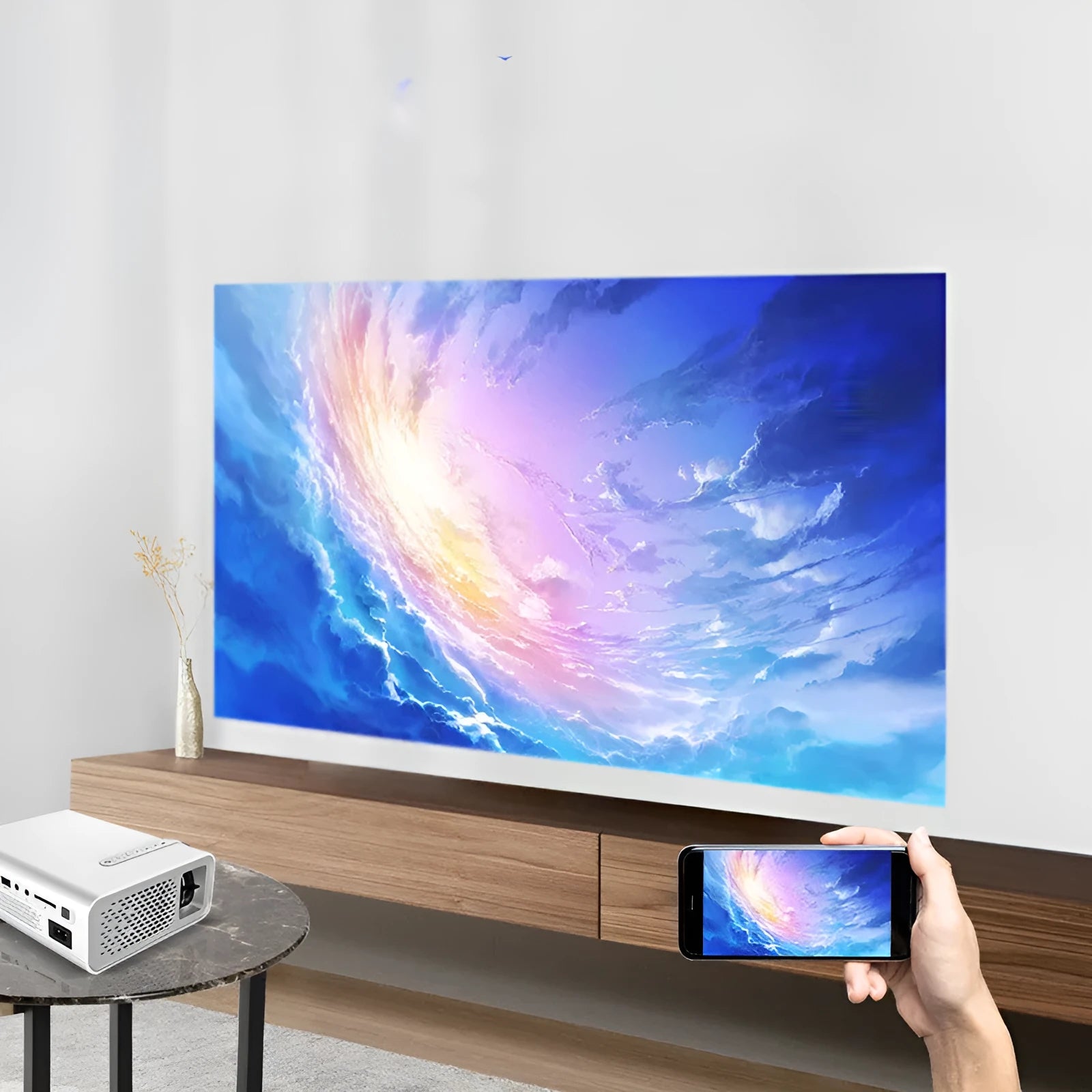 YG530 mini mobile phone projector with wireless connectivity in black or white colour options