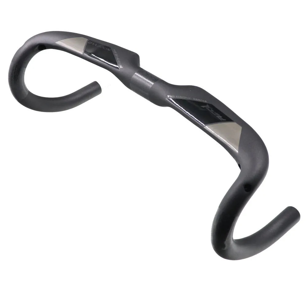 Wei Bike matt carbon fibre road bicycle drop handlebar shown from above