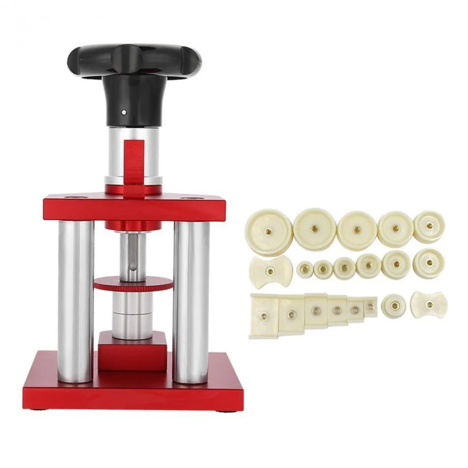 Watch repair spiral cap presser tool set with 20 plastic moulds for back cover maintenance