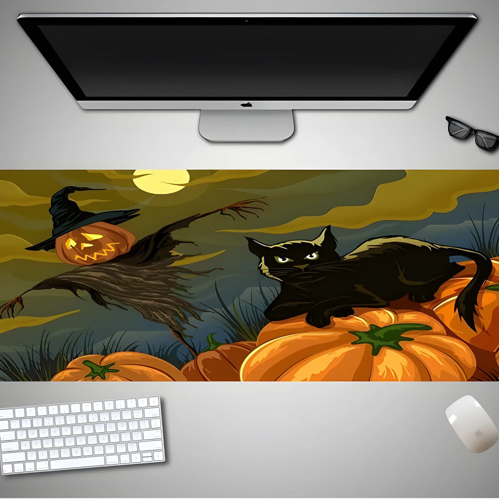 Large Halloween-themed gaming mouse pad with non-slip rubber cloth surface measuring 800mm long