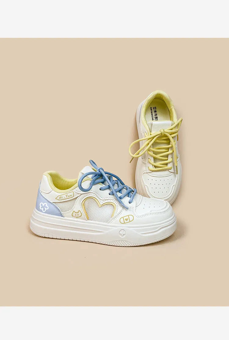Korean style sneakers with mesh cross straps in Meow Rabbit colour scheme