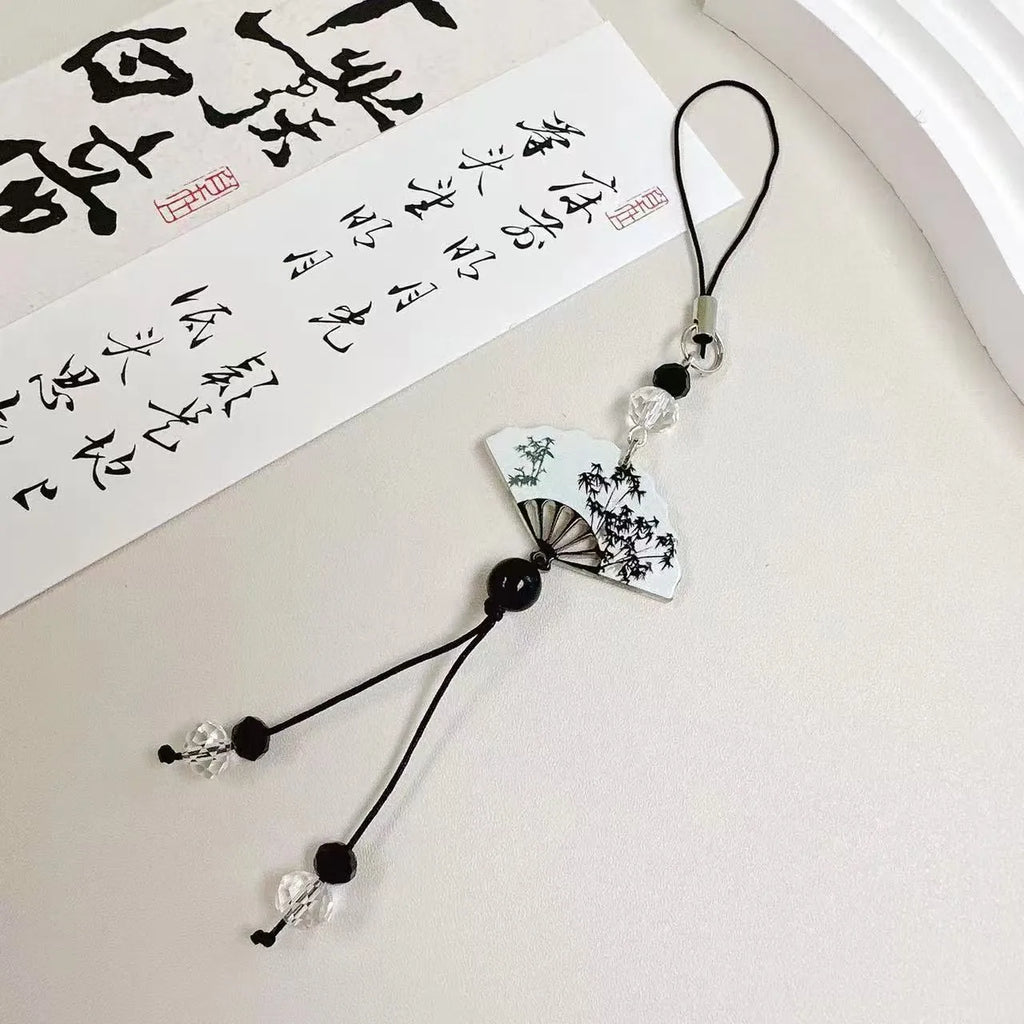 Guofeng Chinese style floral pattern pendant keychain with beads construction
