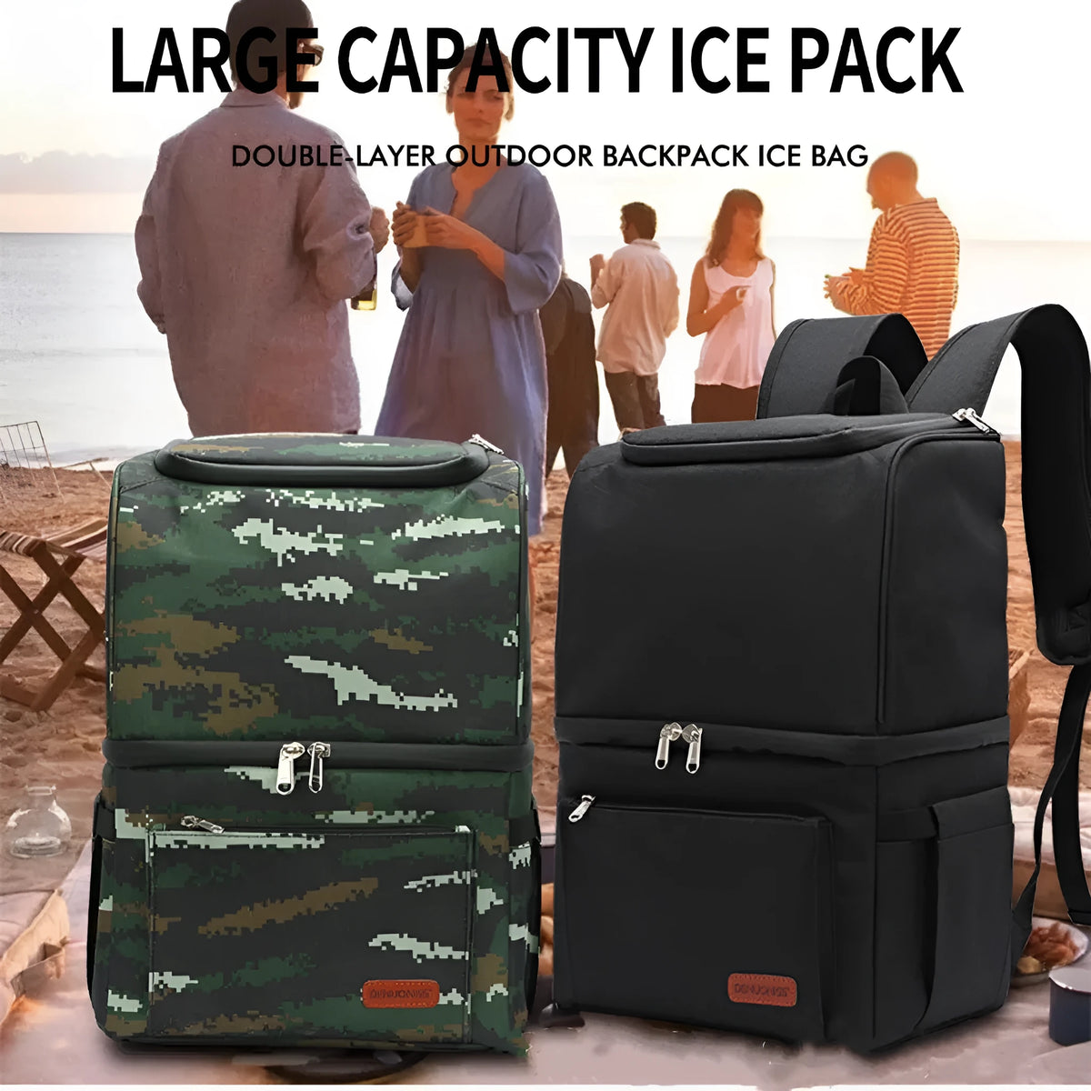 Blue insulated picnic backpack with waterproof Oxford cloth and ice pack compartment