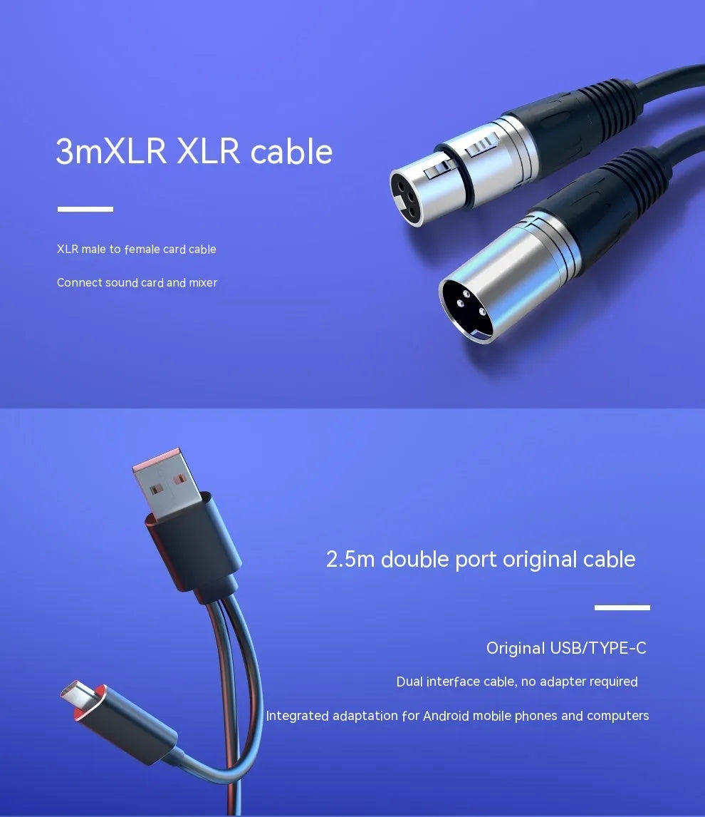 Dynamic noise reduction microphone with XLR cable in black, pink, or white colours with adjustable bracket mount
