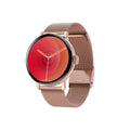 Bluetooth smart bracelet with circular touchscreen display showing heart rate metrics, with TPU and steel strap options
