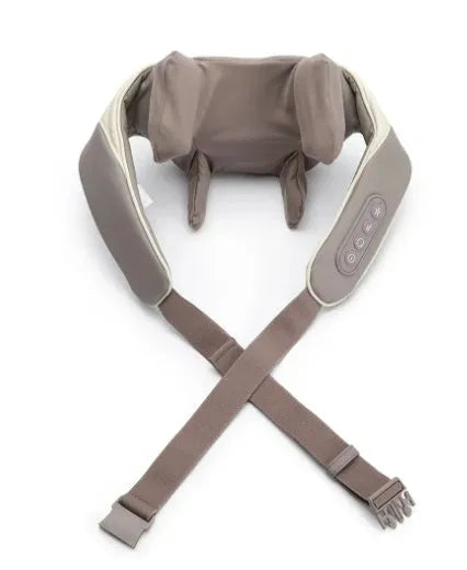 Creamy white rechargeable shoulder and neck kneading massager with infrared physiotherapy