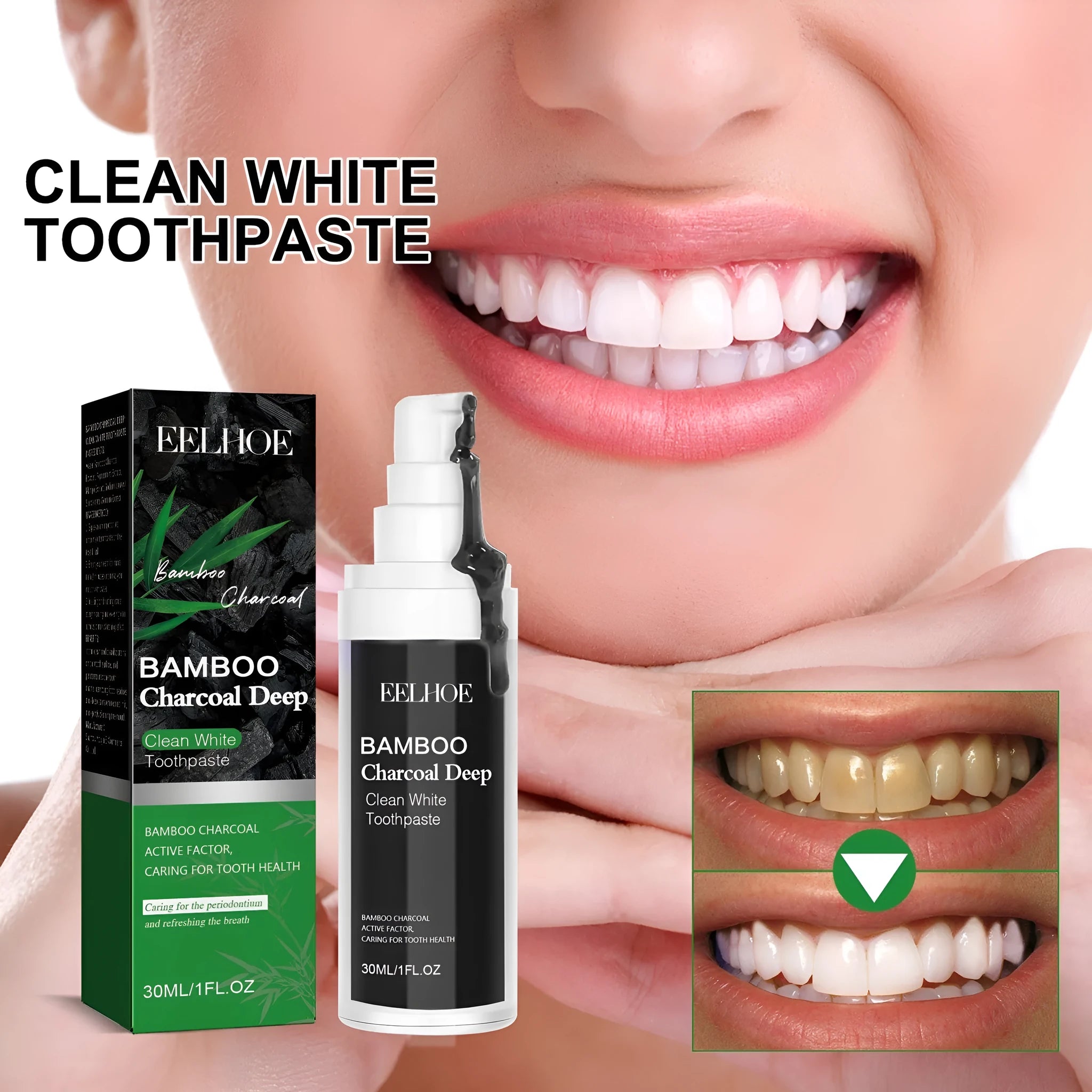 Bamboo charcoal bright white stain removing toothpaste in 30ml tube